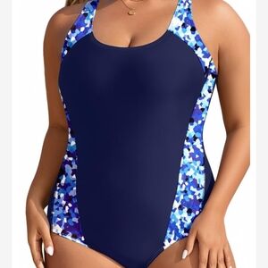 Chic And Stunning Women's Blue Patterned One-Piece Swimsuit Plus Size 26
